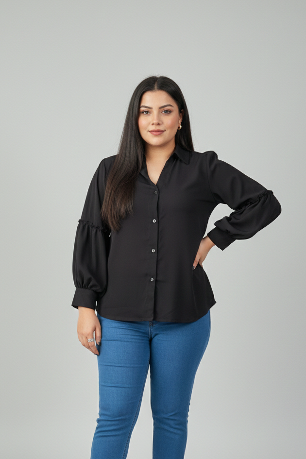 Midnight Mist Top – Black Georgette Short Shirt | Premium Double Georgette