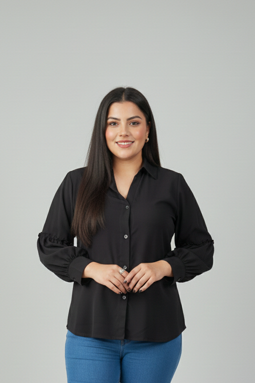 Midnight Mist Top – Black Georgette Short Shirt | Premium Double Georgette