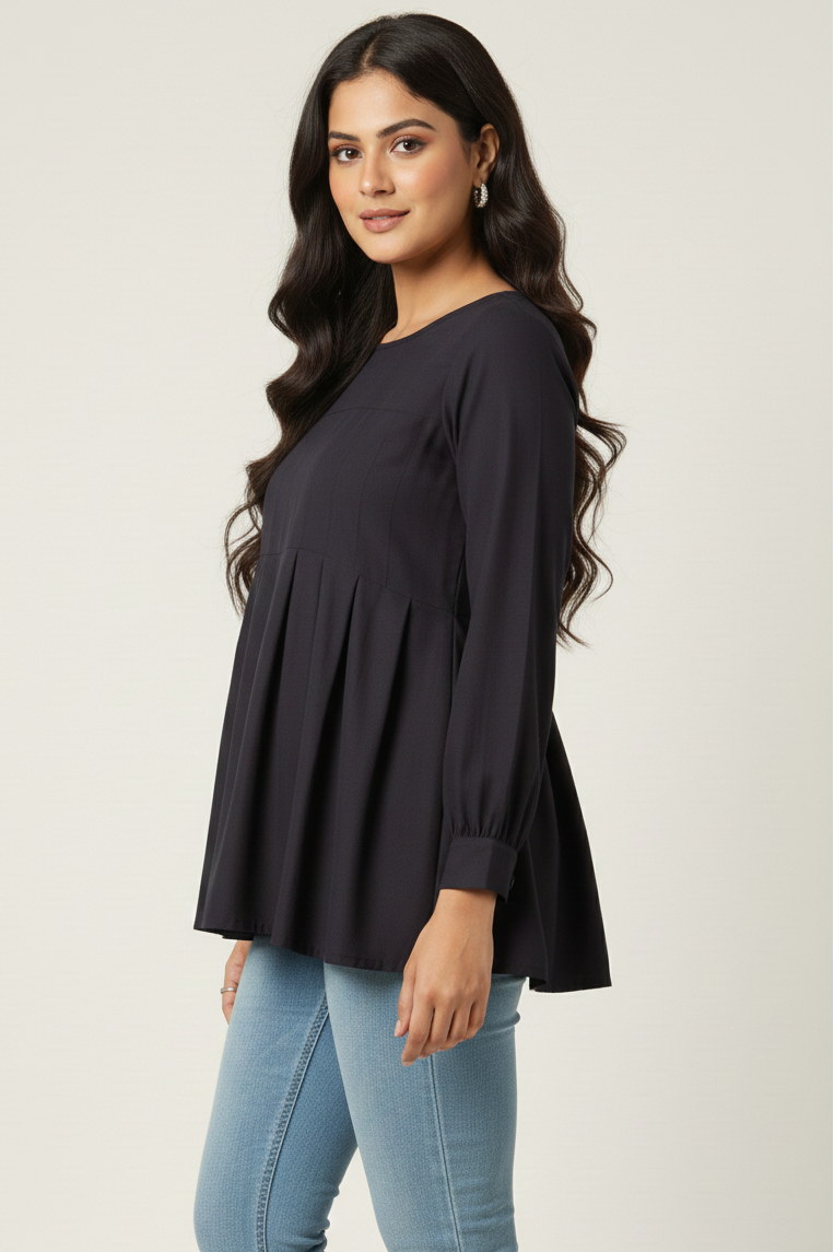 Twilight Flow Top – Navy Blue Short Shirt | Premium Double Georgette