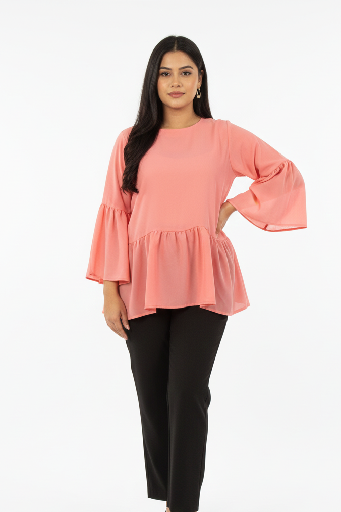 Blush Petal Top – Baby Pink Short Shirt | Premium Double Georgette