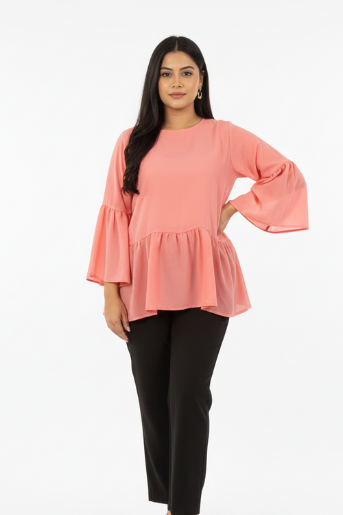 Blush Petal Top – Baby Pink Short Shirt | Premium Double Georgette