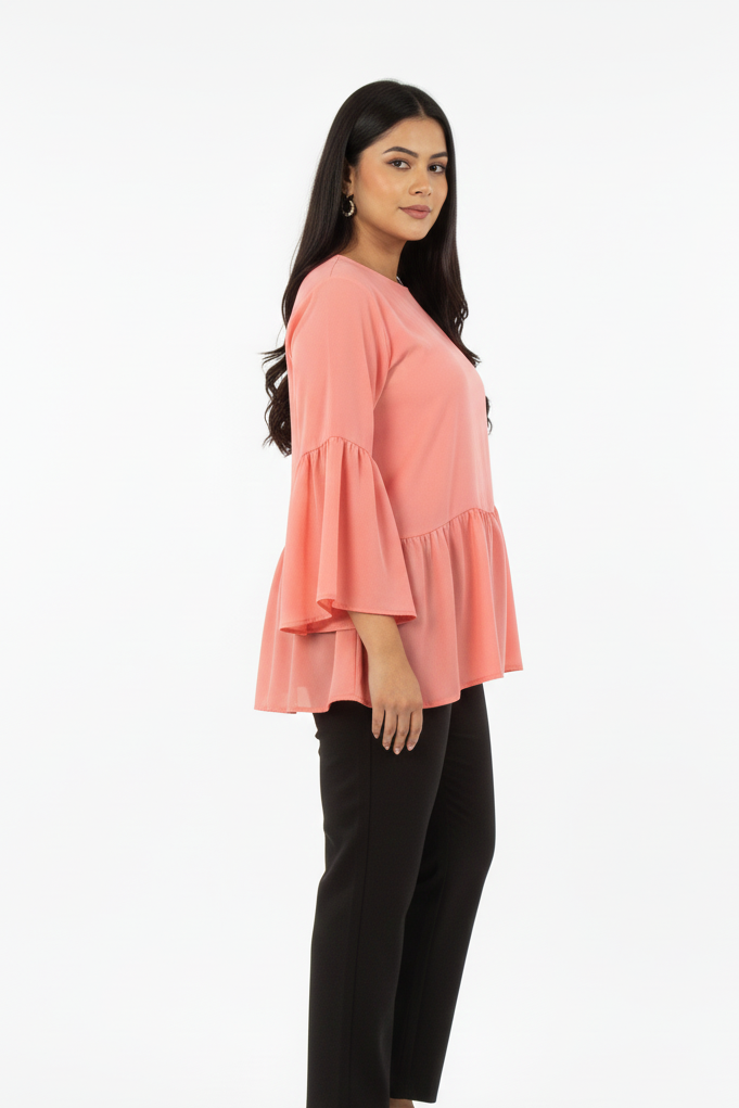 Blush Petal Top – Baby Pink Short Shirt | Premium Double Georgette