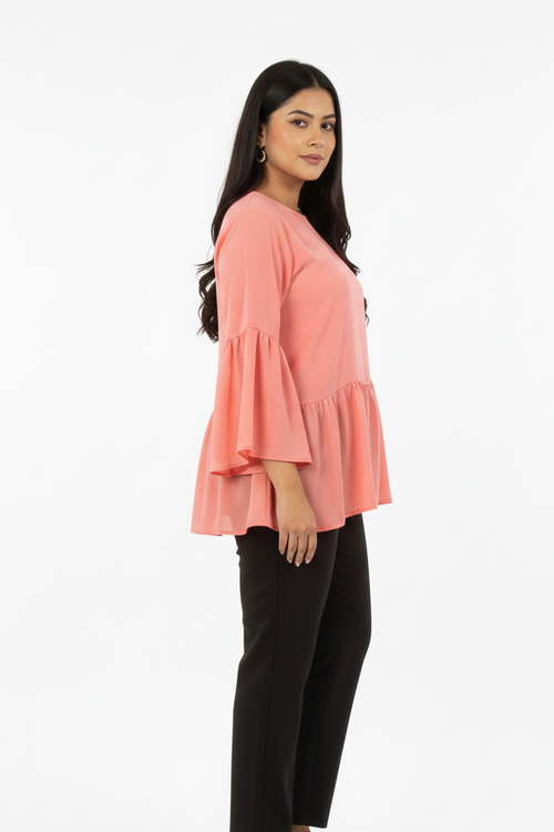 Blush Petal Top – Baby Pink Short Shirt | Premium Double Georgette