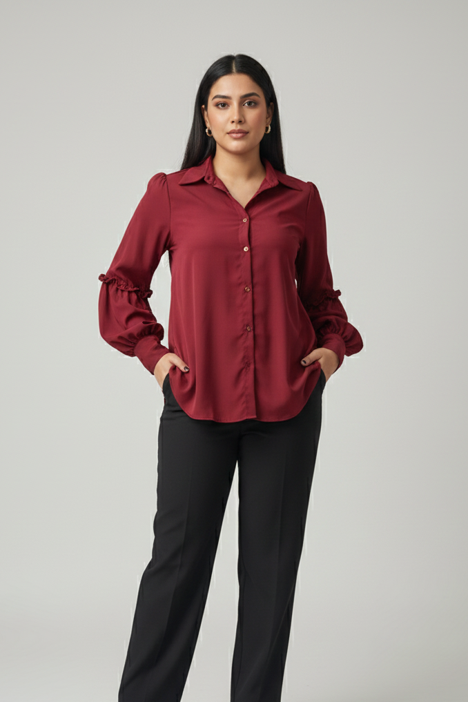 Crimson Grace Top – Mehroon Short Shirt | Premium Double Georgette