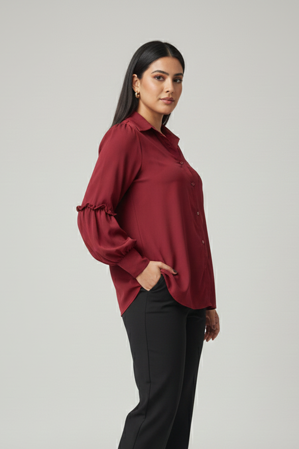 Crimson Grace Top – Mehroon Short Shirt | Premium Double Georgette