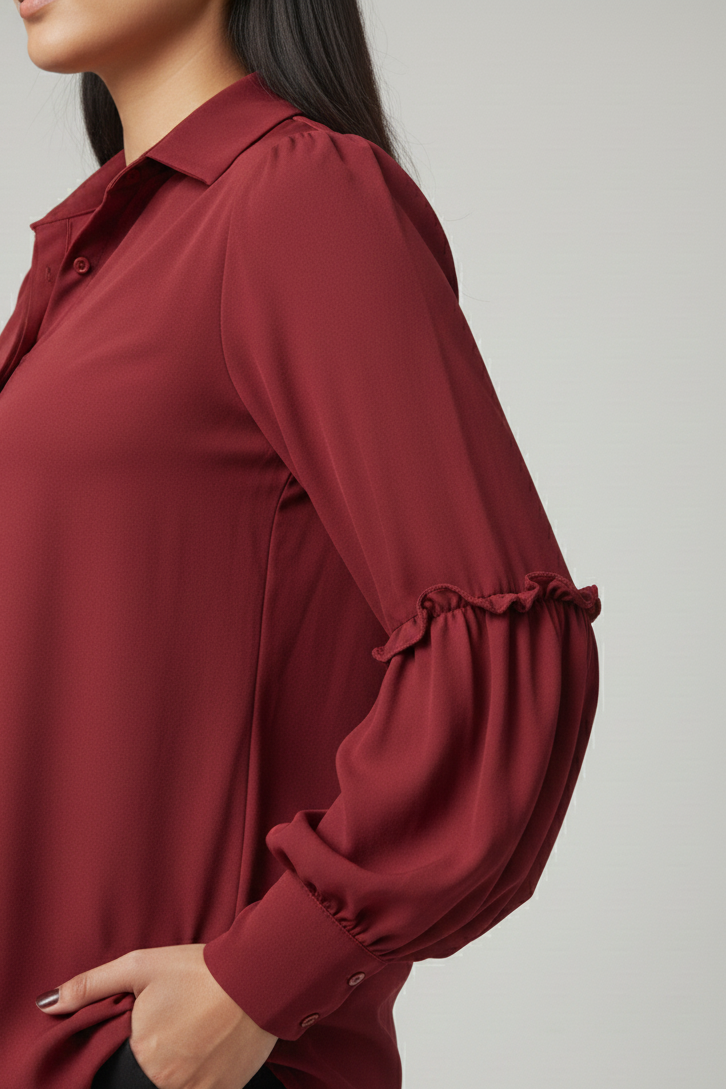 Crimson Grace Top – Mehroon Short Shirt | Premium Double Georgette