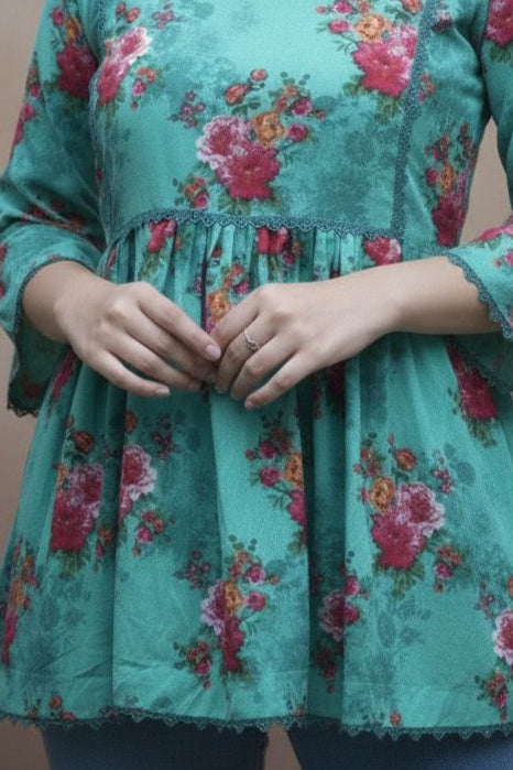 Forest Hour Kurti – Green Short Top | Premium Pure Lawn