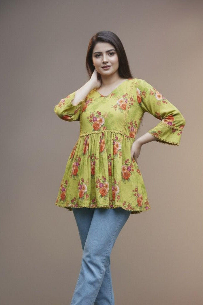 Sun Dew Kurti – Light Green Short Top | Premium Pure Lawn