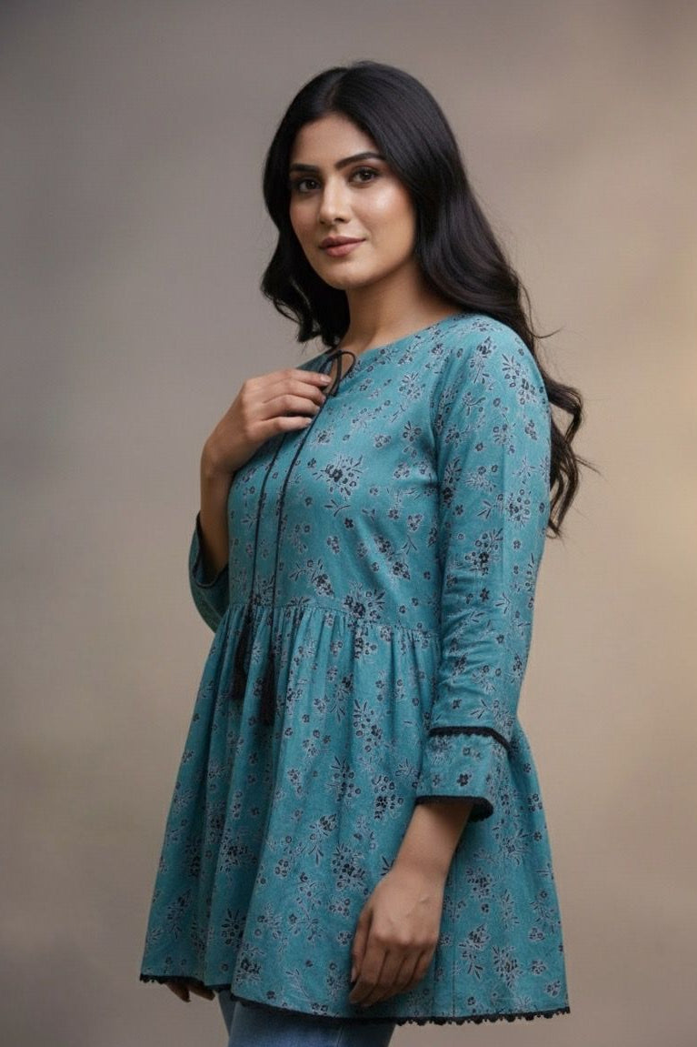 Cotton Cloud Kurti – Light Blue Short Top | Premium Pure Lawn