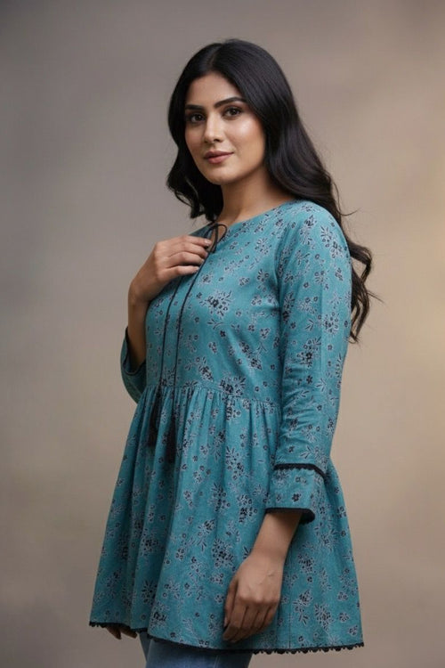Cotton Cloud Kurti – Light Blue Short Top | Premium Pure Lawn