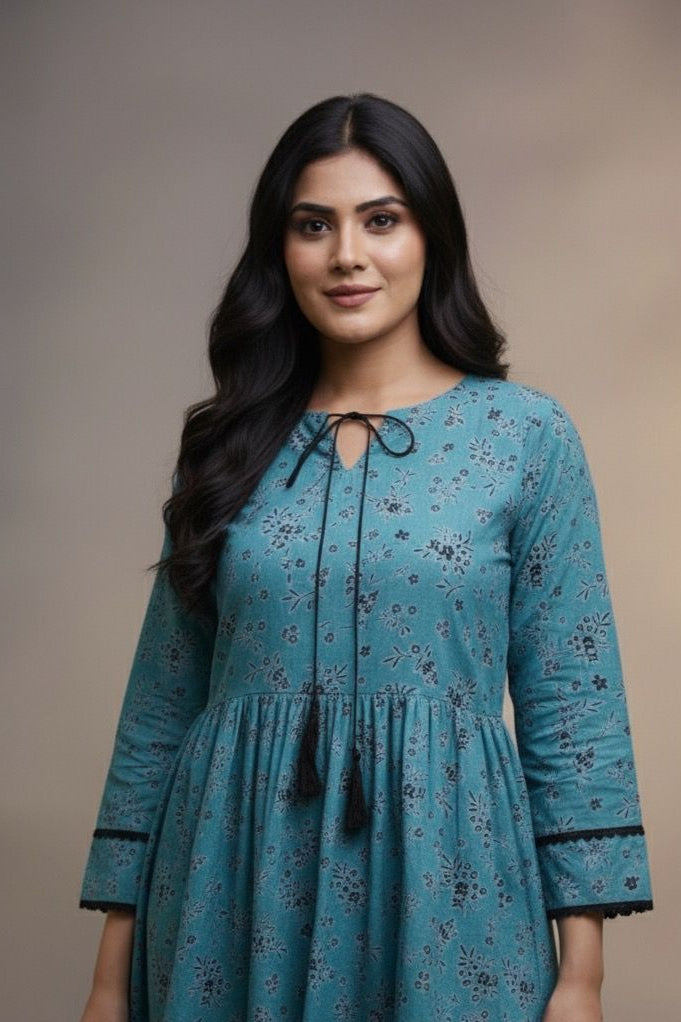 Cotton Cloud Kurti – Light Blue Short Top | Premium Pure Lawn