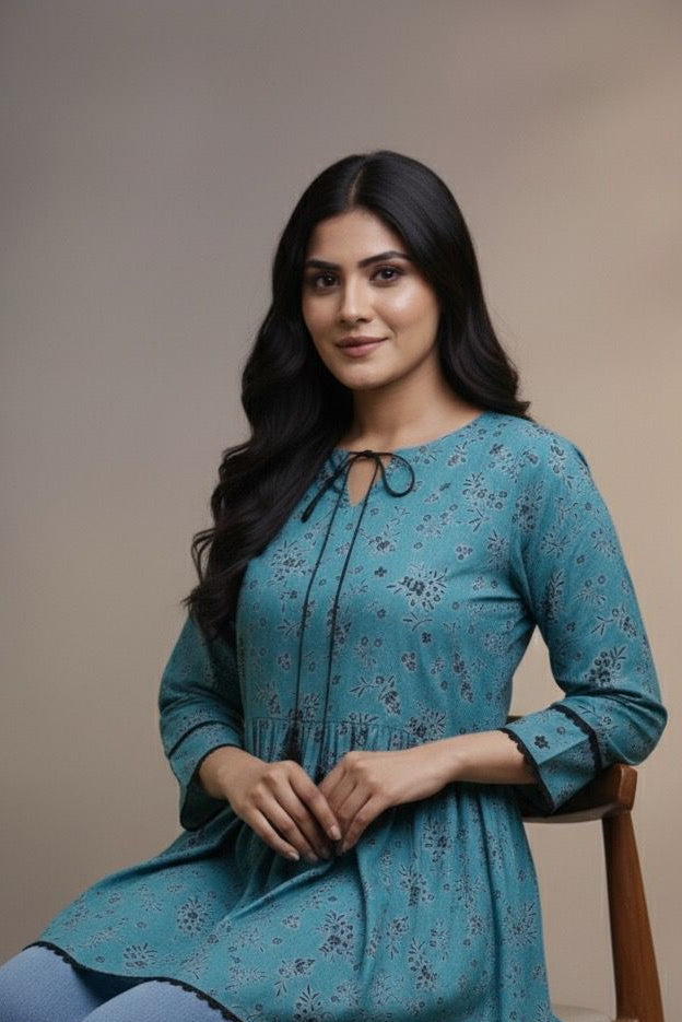 Cotton Cloud Kurti – Light Blue Short Top | Premium Pure Lawn