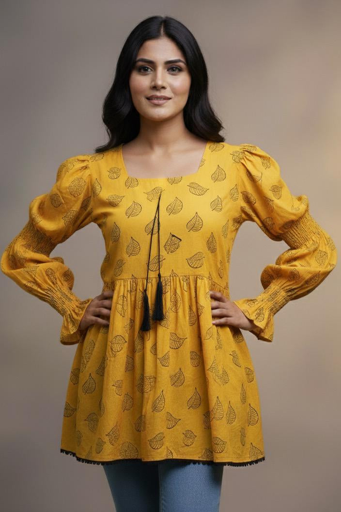 Butter Bloom Kurti – Yellow Short Top | Premium Pure Lawn