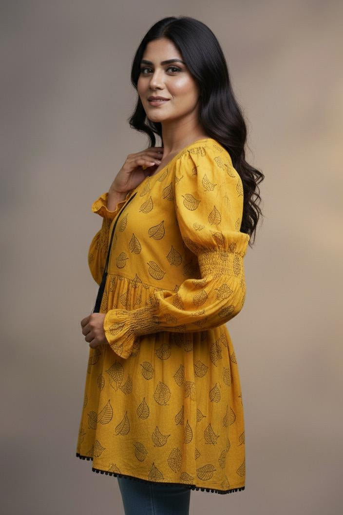 Butter Bloom Kurti – Yellow Short Top | Premium Pure Lawn