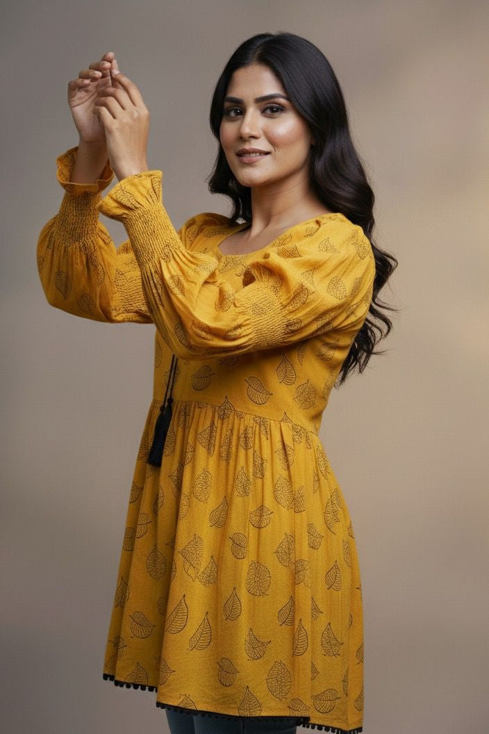 Butter Bloom Kurti – Yellow Short Top | Premium Pure Lawn