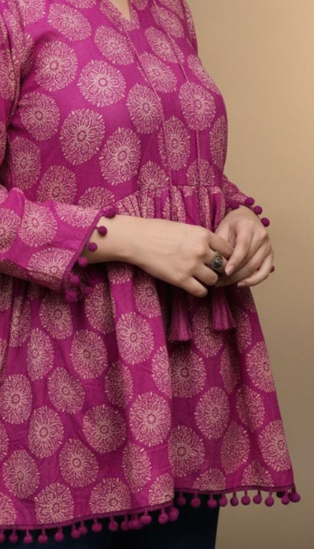 Zehra Short Kurti – Purple Printed Top | Premium Pure Lawn